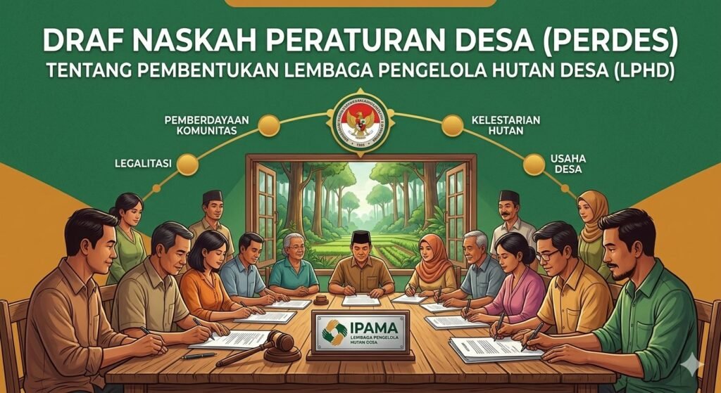 draf naskah Peraturan Desa (Perdes) tentang Pembentukan Lembaga Pengelola Hutan Desa (LPHD)